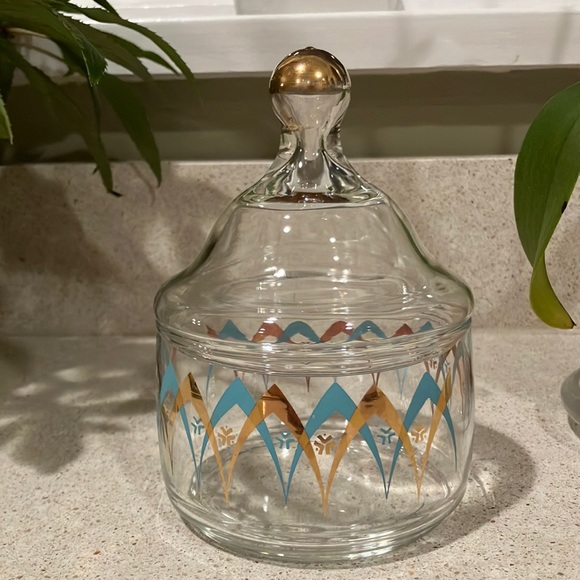 Other - Vintage MCM Candy Dish with Lid - Blue & Gold